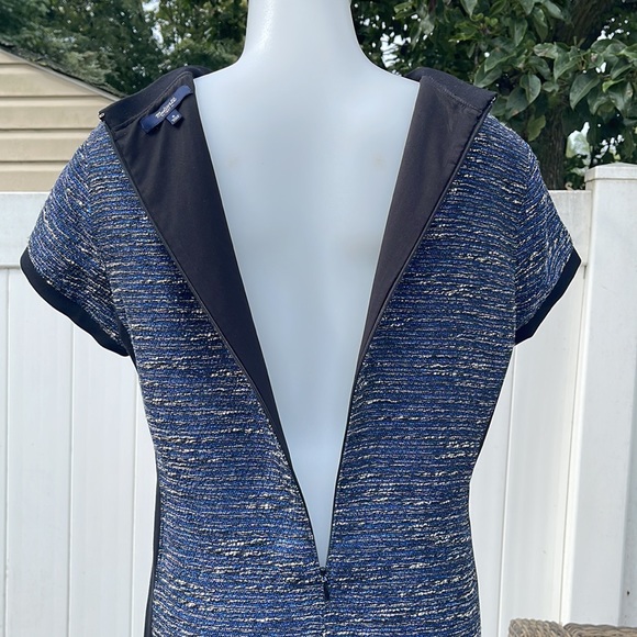 GUC Madewell Shimmer Weave Blue Metallic Black Panel Tweed Shift Dress Size 6 - Picture 17 of 17